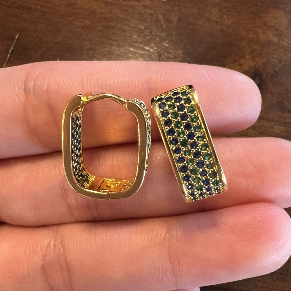 Vibrant 18K Gold-Plated Hoop Earrings with Gemstone Detailing